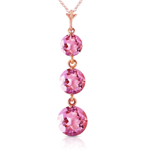 14K. SOLID GOLD NECKLACE WITH NATURAL PINK TOPAZ - Picture 2 of 5